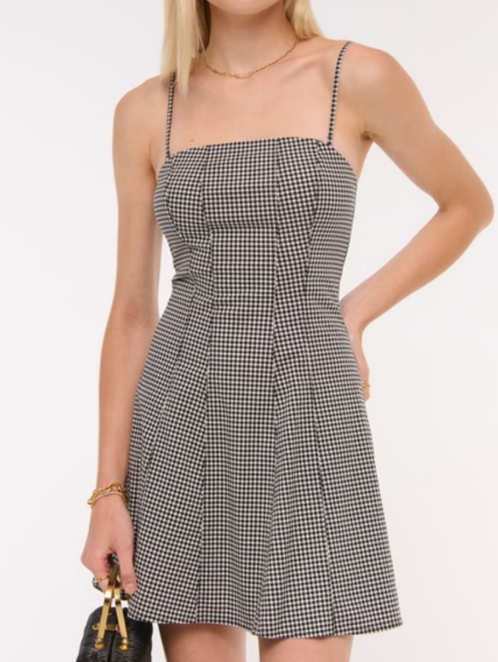 Gingham Square-Neck Mini Dress